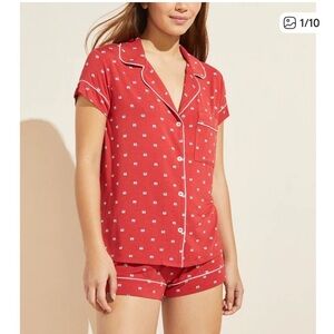 Tart Intimates Pajamas Set - red/white polka dot short sleeve button up w/shorts